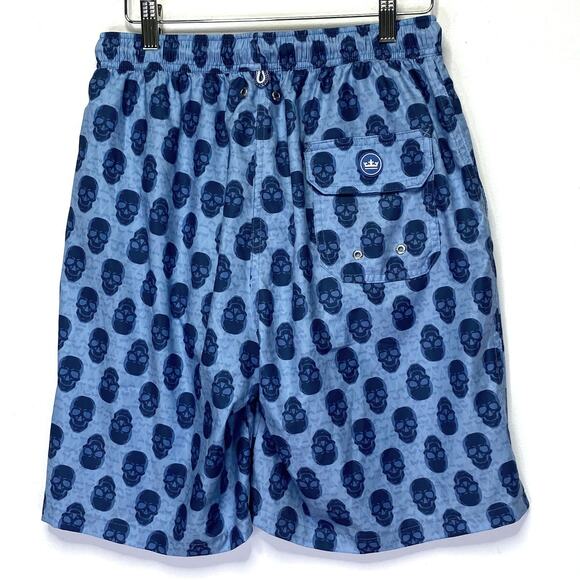 PETER MILLAR Seaside Swim Trunks Skull & Shark Tooth Print Mens Sz M Blue Beach - Picture 4 of 10